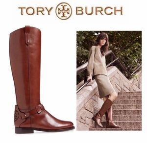NWOB Tory Burch 'Derby' Leather Riding Boots In Saddle Brown - Size 8.5